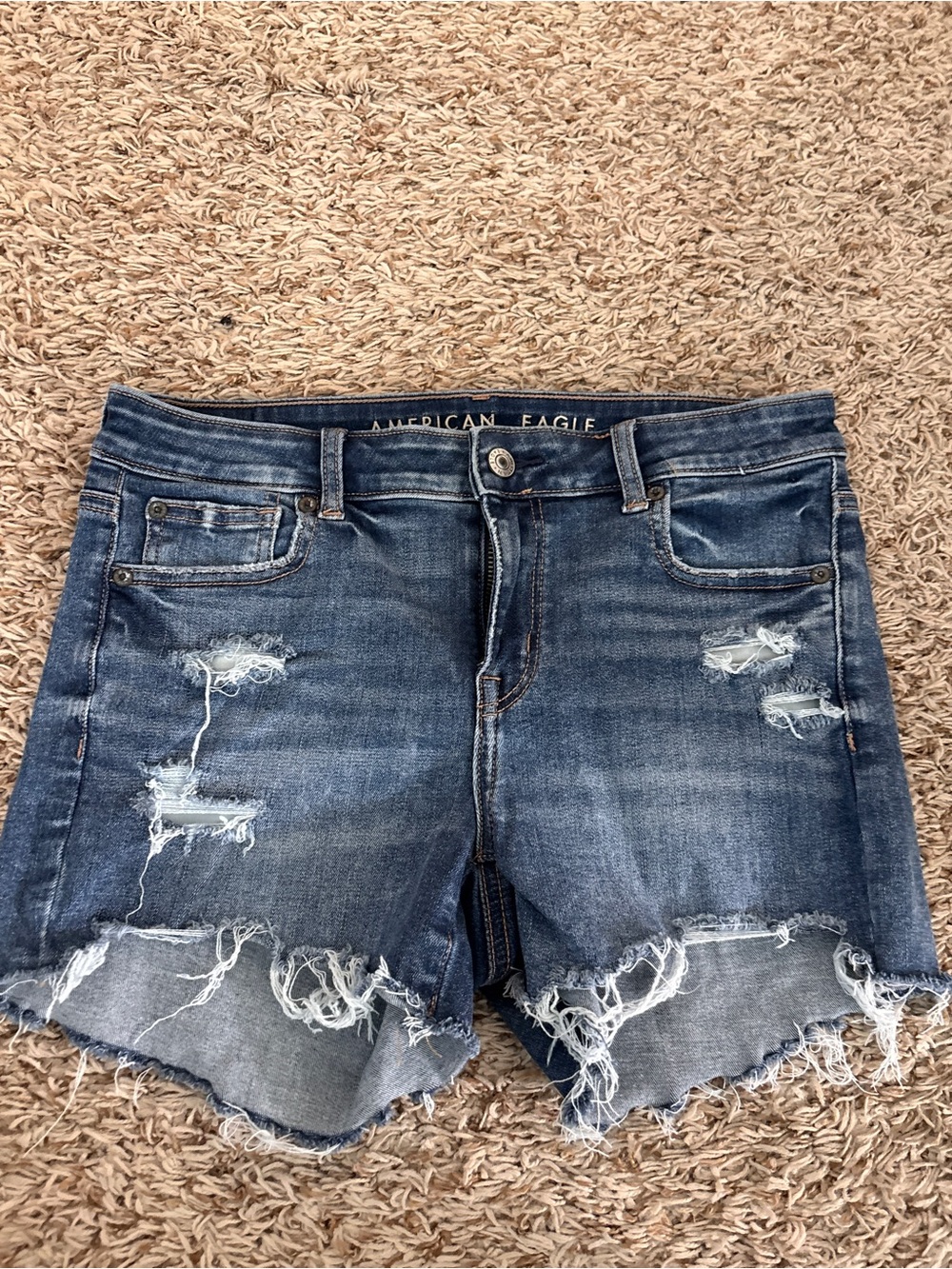 American Eagle Outfitters Distressed Dark Blue Denim Cutoff Shorts